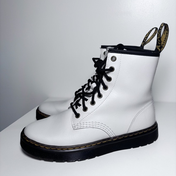 Dr. Martens Zavala White Leather Lace Up Combat Boots Grunge 90s Women’s Size 8 - Picture 2 of 9